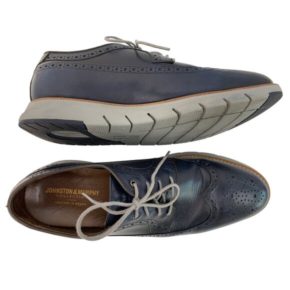 Johnston & Murphy Vaughn Full Grain Leather Wingtip Oxford Shoes Navy Size 10M - Picture 4 of 10